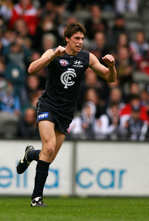 Matthew Kreuzer celebrating one of his two goals against Port Adelaide in Round 18, 2008