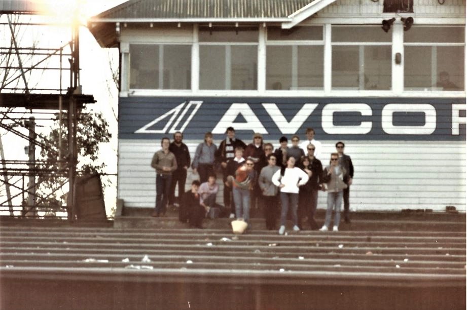 1986 Some of the Cheer Squad members in front of the soon to be demolished press box.
Image: Courtesy K. NcNair