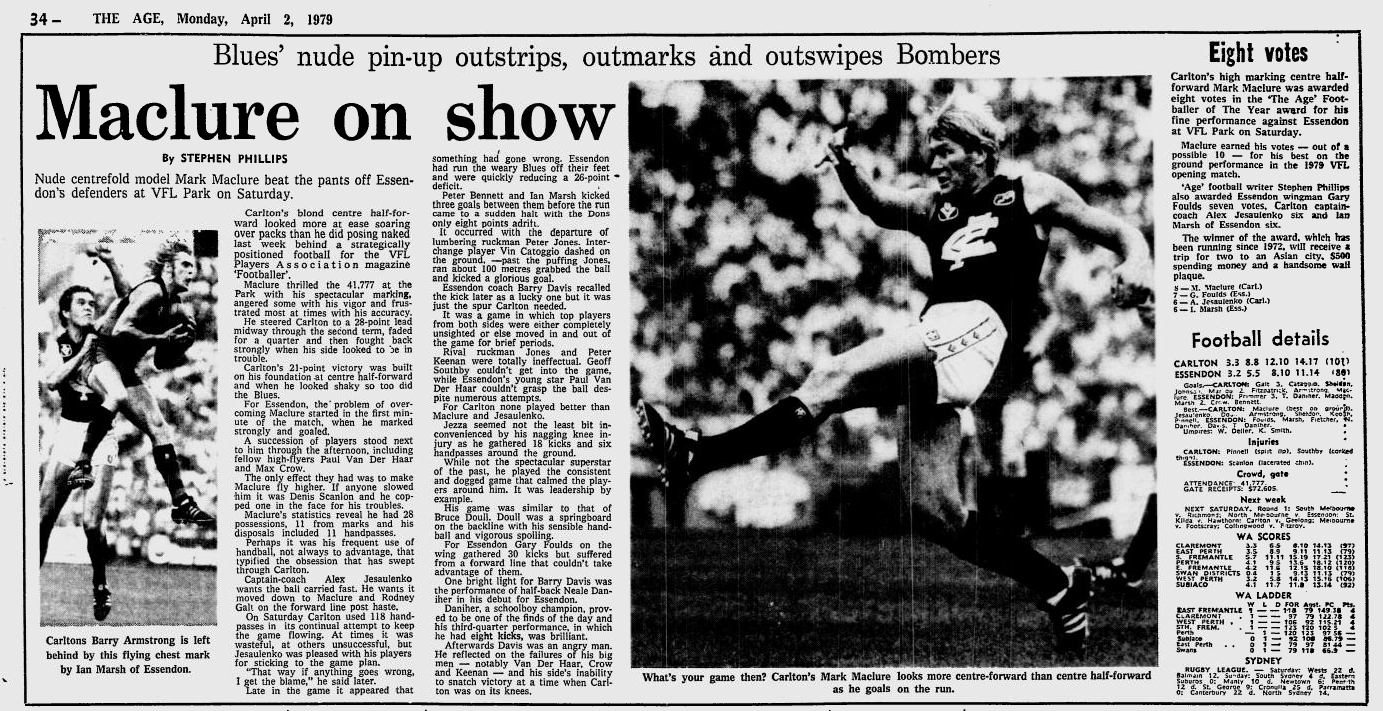 1979 Rd 3 - Maclure on show over the Bombers.