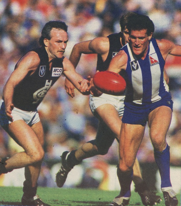 1985 Elim. Final - Jim Buckley & Ross Glendinning contest the footy.