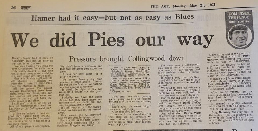 1973 Rd 7 - We did the Pies our way (Southby).