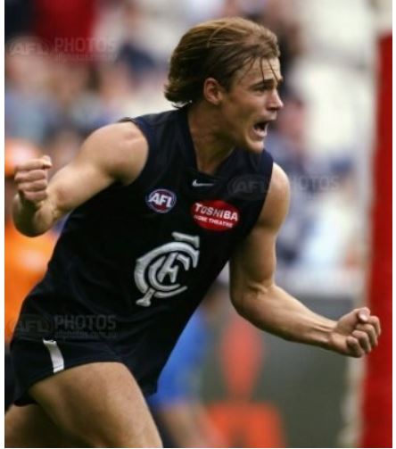 2004 Rd 3 - Brett Johnson celebrates after kicking a goal.