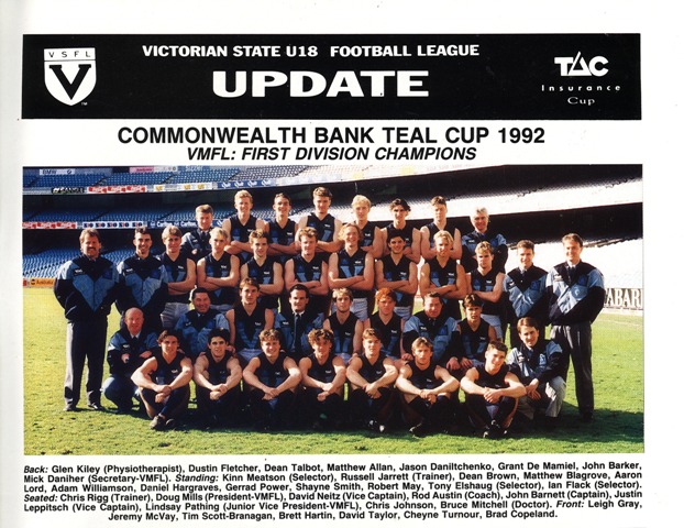 1992 - VMFL 1st Division Champs; future Blues M.Allan, M.Blagrove, D.Hargraves & L.Grey.