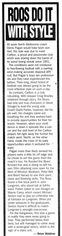 1998 Rd 9 - Match Review Vs Nth Melb.