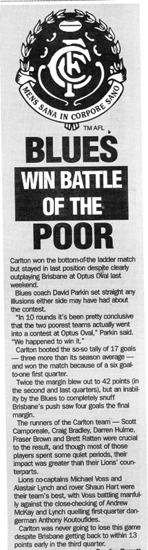 1998 Rd 10 - Match Review Vs Brisbane.