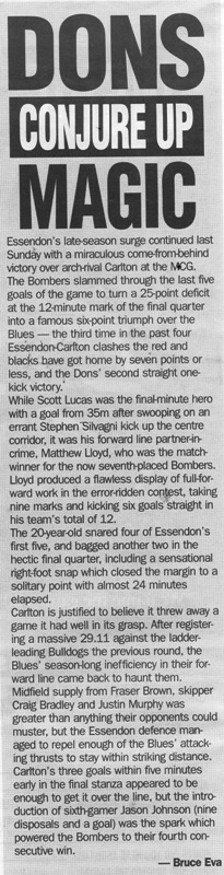 1998 Rd 16 - Match Review Vs Essendon.