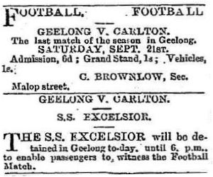 1889 Advertising Geelong v Carlton
Trove; Geelong Advertiser September 21 p3