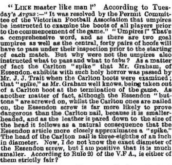 1889 Carlton vs Essendon Football Boot stops
Melbourne Punch June 06 