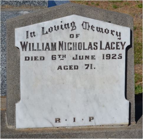 William "Billy" Lacey headstone
Maryborough (Vic) Cemetery
Courtesy; Carol's Headstone Photographs web site