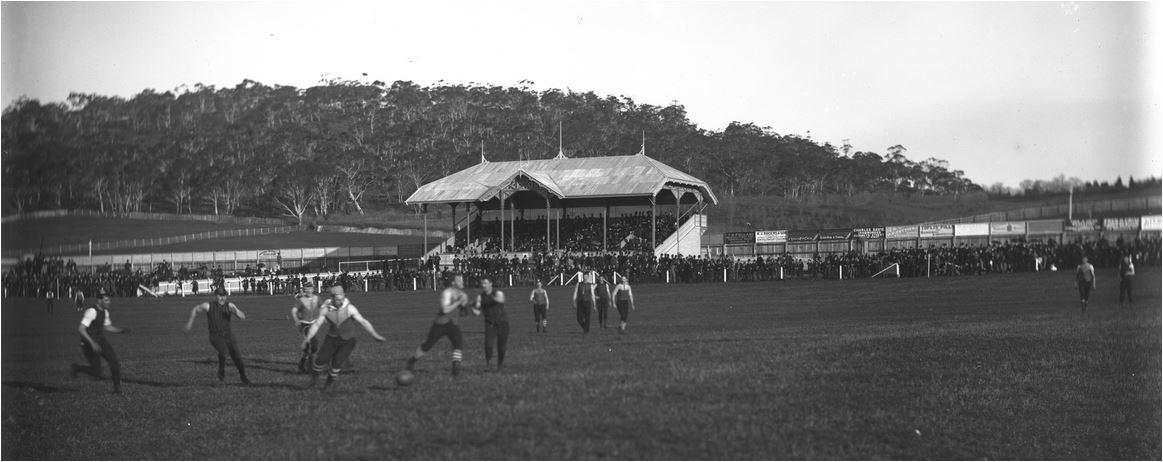 1888 Carlton playing either the Southern Tasmanian team or the City Football Club in Hobart, June (original version)
Tasmanian Museum and Art Gallery
"Football game on the Domain, Hobart '1890s"
Russell Young (1838 - 1913) Photographer
Ref Q1999.29.3.1