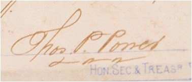 1876 Tom Power's signature
From 1876 Membership Ticket
Former Carlton player and president Dave Crone collection.
Leonard Joel Auctioneers