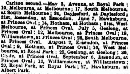 1884 Carlton Second Twenty fixture
Trove; Age April 05 (p12)