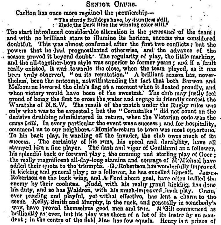 1877 Carlton season review "The Footballer" 1 of 2 