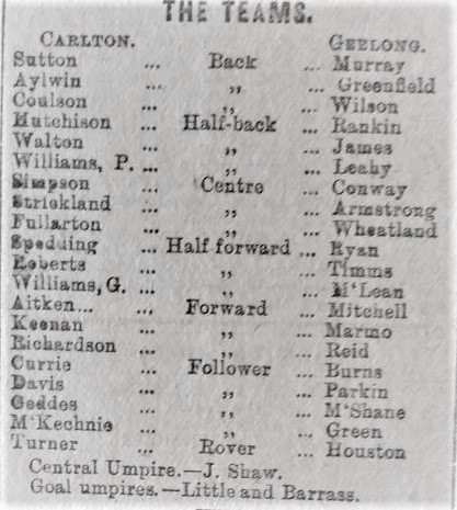 1892 v Geelong teams line up June 12 Evening Standard