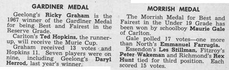 1967 - Gale wins Morrish Medal & Hopkins runner-up in Gardiner Medal.