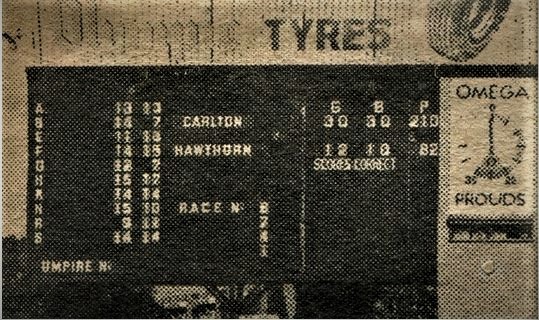 1969 Rnd 2 v Hawthorn scoreboard
CFC image