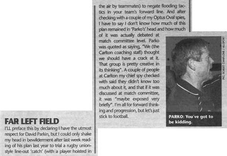 2001 - Parkin wanted to use Lappin in rugby style lineouts (09/05/01).