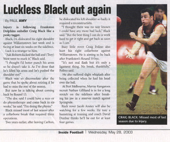 2003 - Former Blue Craig Black article (28/05/03).