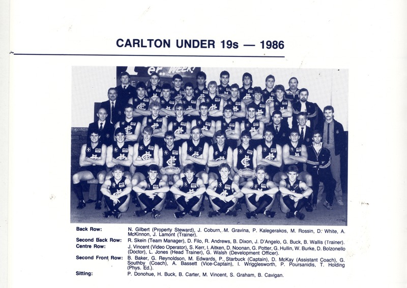 1986 - Carlton U/19's Team Photo.