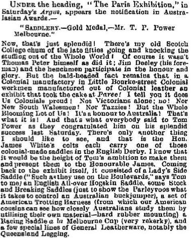 1889 Tom Power - gold medal
Melbourne Punch August 29