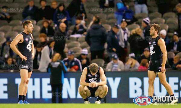 In a new low for the club, Carlton gave up a 14-point lead in the third quarter and meekly surrendered to the previously winless Brisbane Lions at Docklands Stadium on Sunday, May 10, 2015. Image courtesy of AFL Media. 