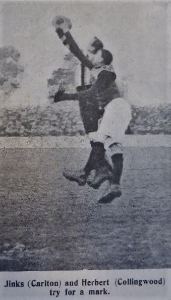 1909 Rnd 12 v Collingwood at Victoria Park
Fred Jinks and Herbert (Coll)
Image; SLV, Illustrated Sporting and Dramatic News (Melb) July 22 (p25)