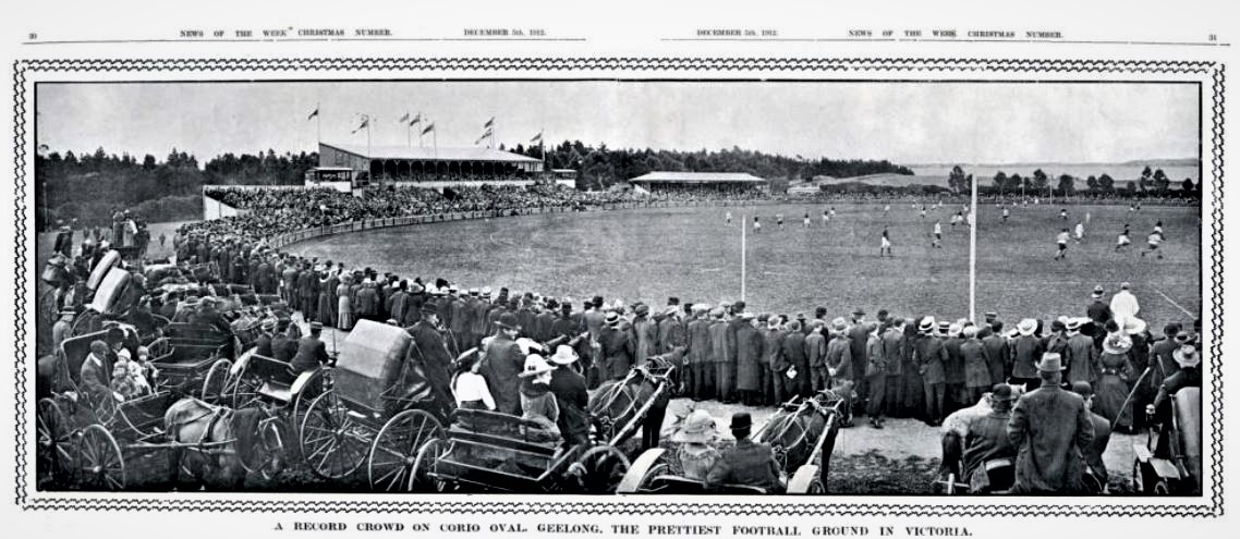 1912 Corio Oval Geelong
May be Rnd 10 v Carlton said to be a record crowd.
footyalmanac history