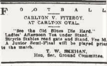 1913 Rnd 18 Carlton v Fitzroy advert
Trove; Herald August 29