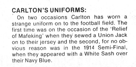 1914 - Carlton wears a white sash over their guernsey.