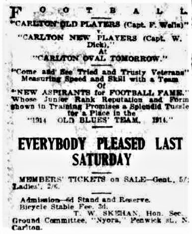 1914 practice match advert.
Trove; Herald April 03 p4 