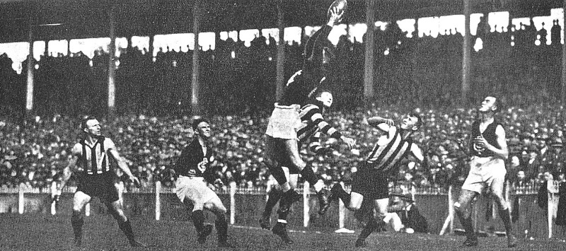 1931 Semi Final vs Collingwood - Soapy Vallence flies high to mark