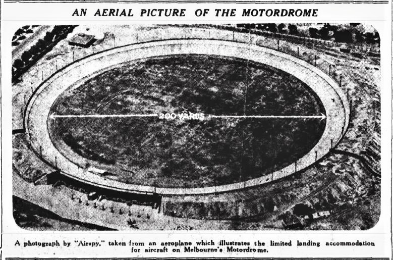 Motordrome (1928) 
Carlton played Melbourne Rnd 6 1932 on the ground as the MCG was undergoing resurfacing.
Trove; Herald April 04 p15 1928
Image, light colour focus adjusted.