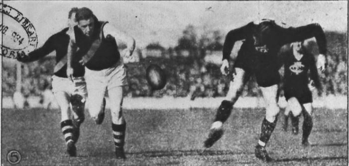 1934 Rnd 14 v Richmond at Princes Park
Harry Vallence bumped by Sheahan (Rich)
Leader August 25