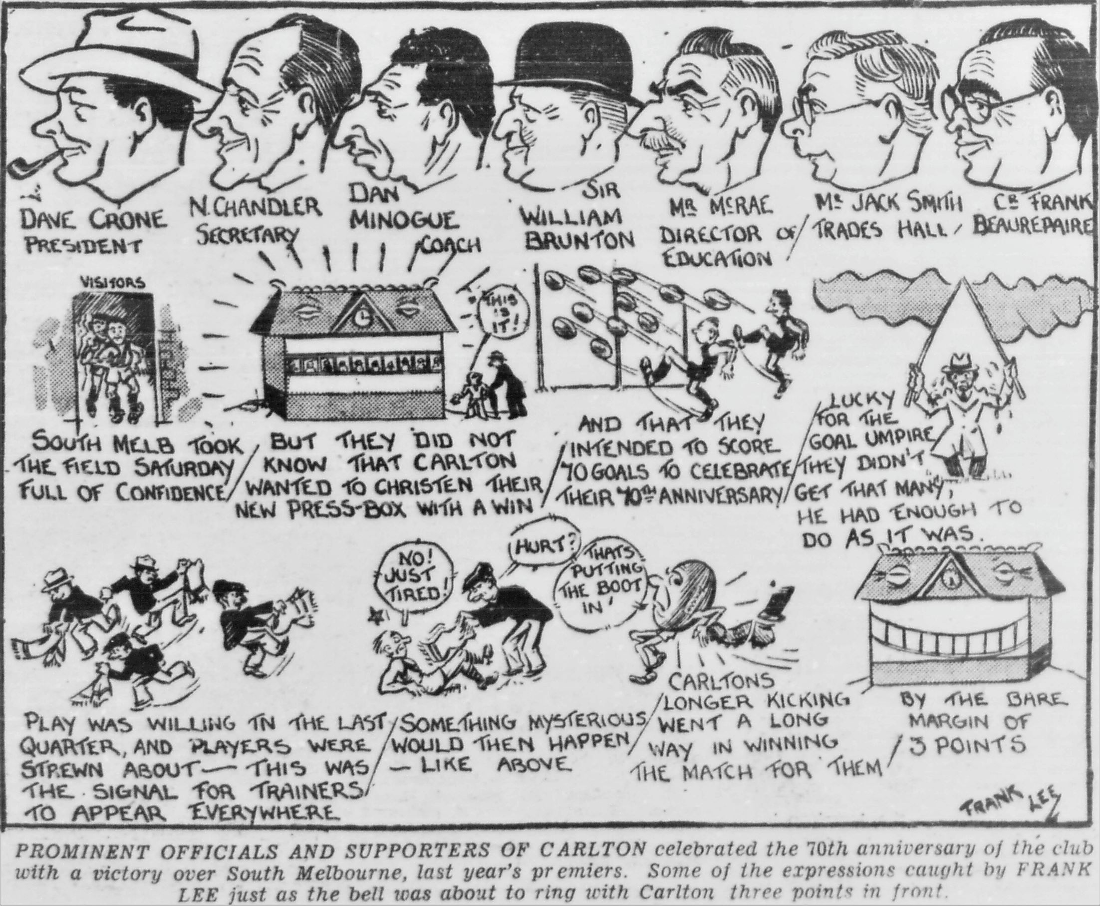 1934 Rnd 2 v South Melbourne at Princes Park
Frank Lee cartoon
The Star May 14 