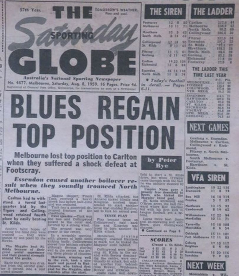 1959 Rd 15 - Blues defeat Tigers.