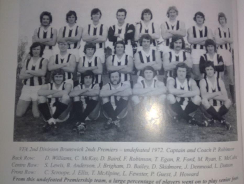 1972 - Brunswick Reserves Premiers; Former Blues Doug Baird and Derrin Skidmore.