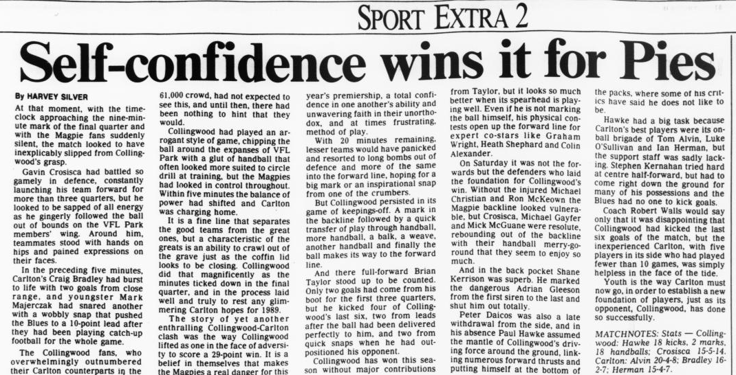 1989 Rd 8 - Match Review vs Collingwood.